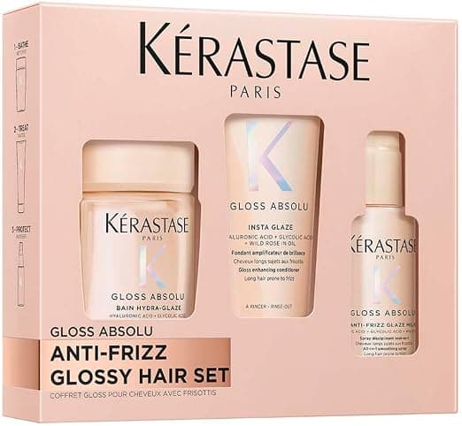 KÉRASTASE Gloss Absolu - Discovery Set - Long Hair Subject to Frizz - Hyaluronic Acid, Glycolic Acid and Wild Rose Oil - Shampoo, Conditioner and Spray - Travel Size