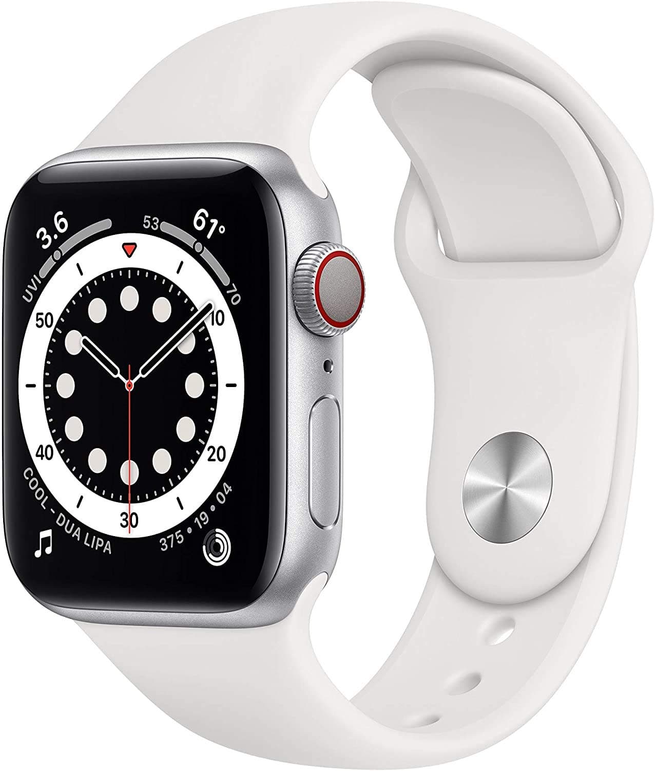 Apple Watch Series 6 (GPS + Cellular, 40 mm) Silver Aluminium Case with White Sport Strap (Refurbished)