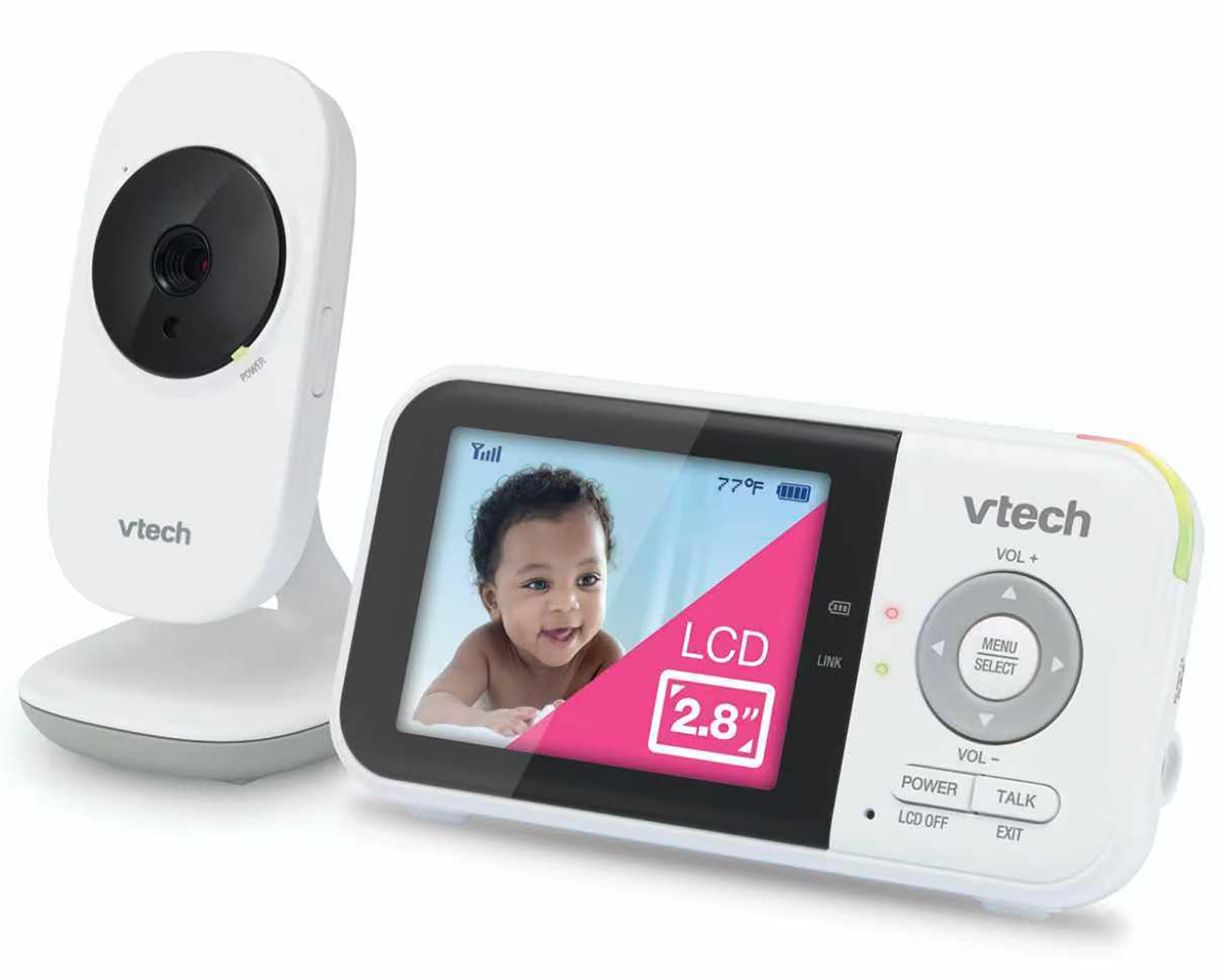 VTech VTech VM819 Baby Video Monitor with 19 Hours Battery Life 1000ft Automatic Night Vision 7cm Screen 2-Way Audio Temperature Sensor Energy Saving Mode and Lullabes, White