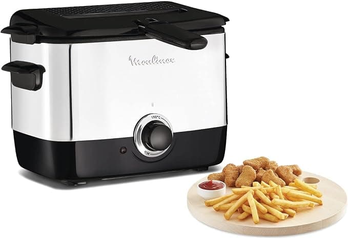 Moulinex Oil Fryer, Capacity 1 L Oil, 600 g French Fries, For 2 servings, Temperature 150°C to 190°C, Compact, Control Port, Minifrito AF220010, Black/Silver