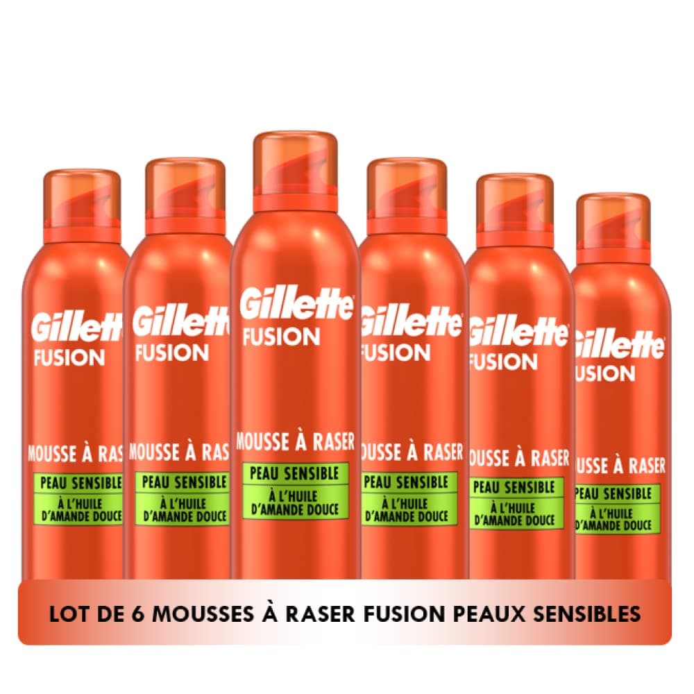 Gillette Gillette Fusion Shaving Foam for Men with Almond Oil, For Sensitive Skin, X5 Actions: Cleanses, Hydrates, Protects, Refreshes and Soothes, Pack of 6 x 250 ml