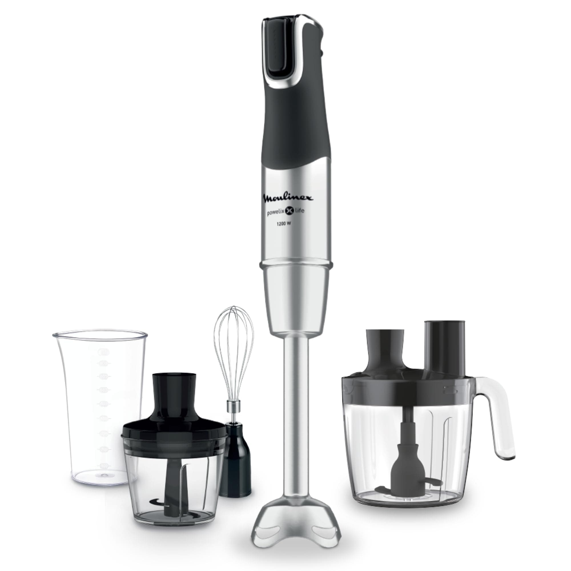 Moulinex InfinyForce Pro 1200W Hand Blender, Heavy Duty Powelix Blades, 5 Functions, Adjustable Speed, Chopper, Whisk, Measuring Cup, Accessory Kit, Dishwasher Safe, DD95JD10