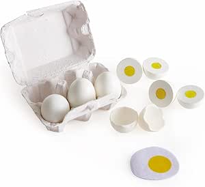 Hape Realistic Eggs Toy for Children - Box of 6 Eggs with Shell - Imitation Wooden Kitchen Game - Children 3 Years and Up - Realistic Dinette Accessories - Children's Kitchen Accessories