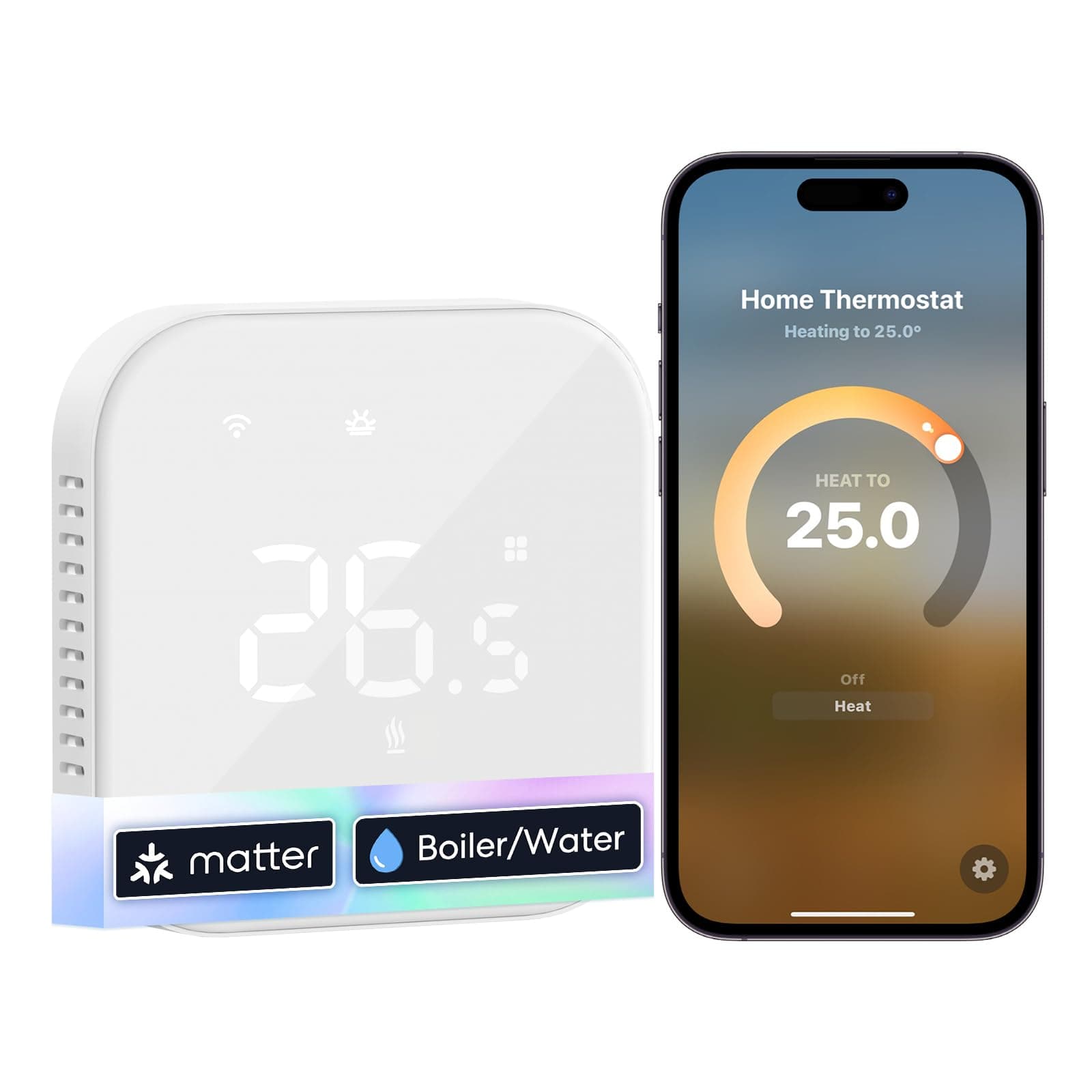 Meross Matter Connected Thermostat WiFi Thermostat for Gas Boiler/Underfloor Heating Compatible with Apple Home, Alexa and Google Home, External Sensor, Open Window Detection