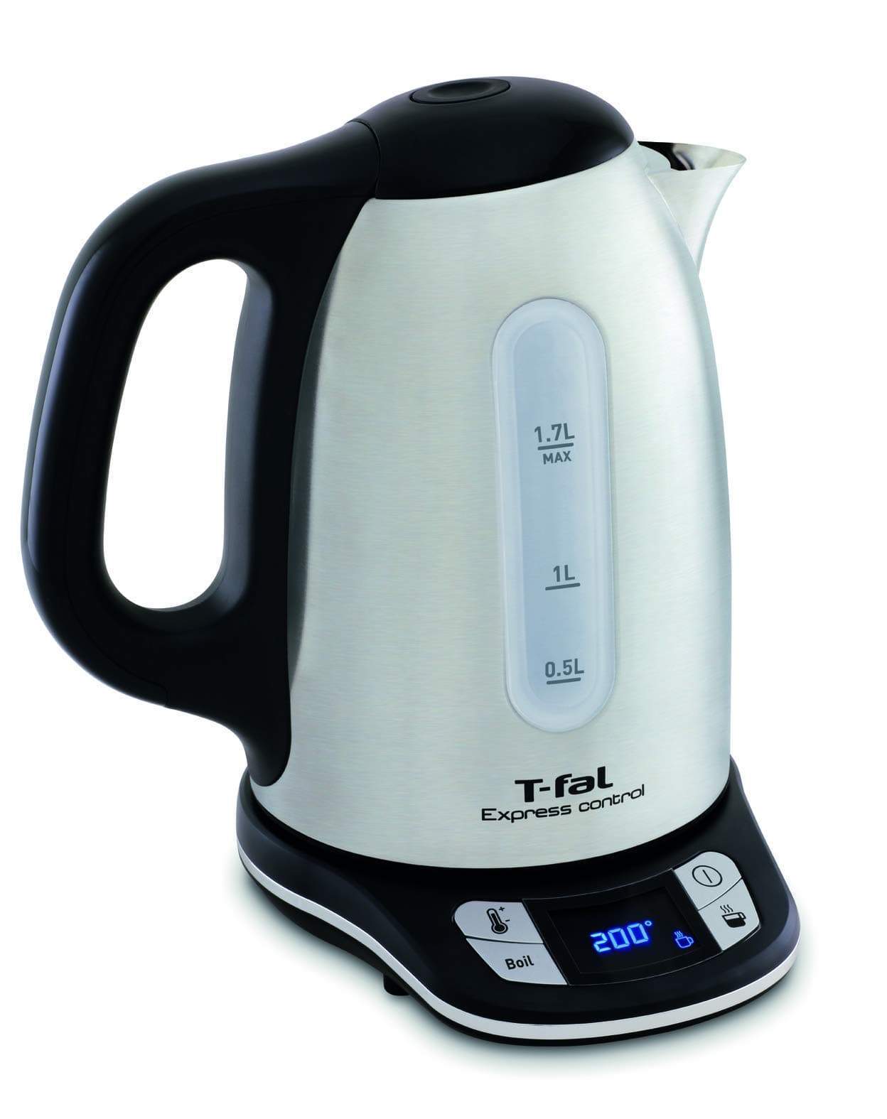 Tefal Stainless steel cordless electric kettle, 1.7 L, 2400 W, 7 adjustable temperatures from 60 to 100°, digital display, 60 min hot, Express Control KI240D10
