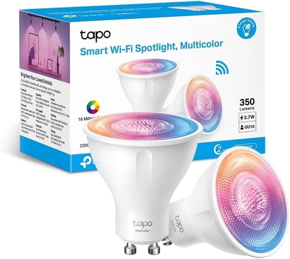 Tapo Ampoule Connectée WiFi, Ampoule LED GU10 Multicolore 2200K-6500K, Dimmable 350 Lumens, 3.7W équivalent à 50W, Compatible avec Alexa et Google Home, Economie d'énergie, L630(2-pack)
