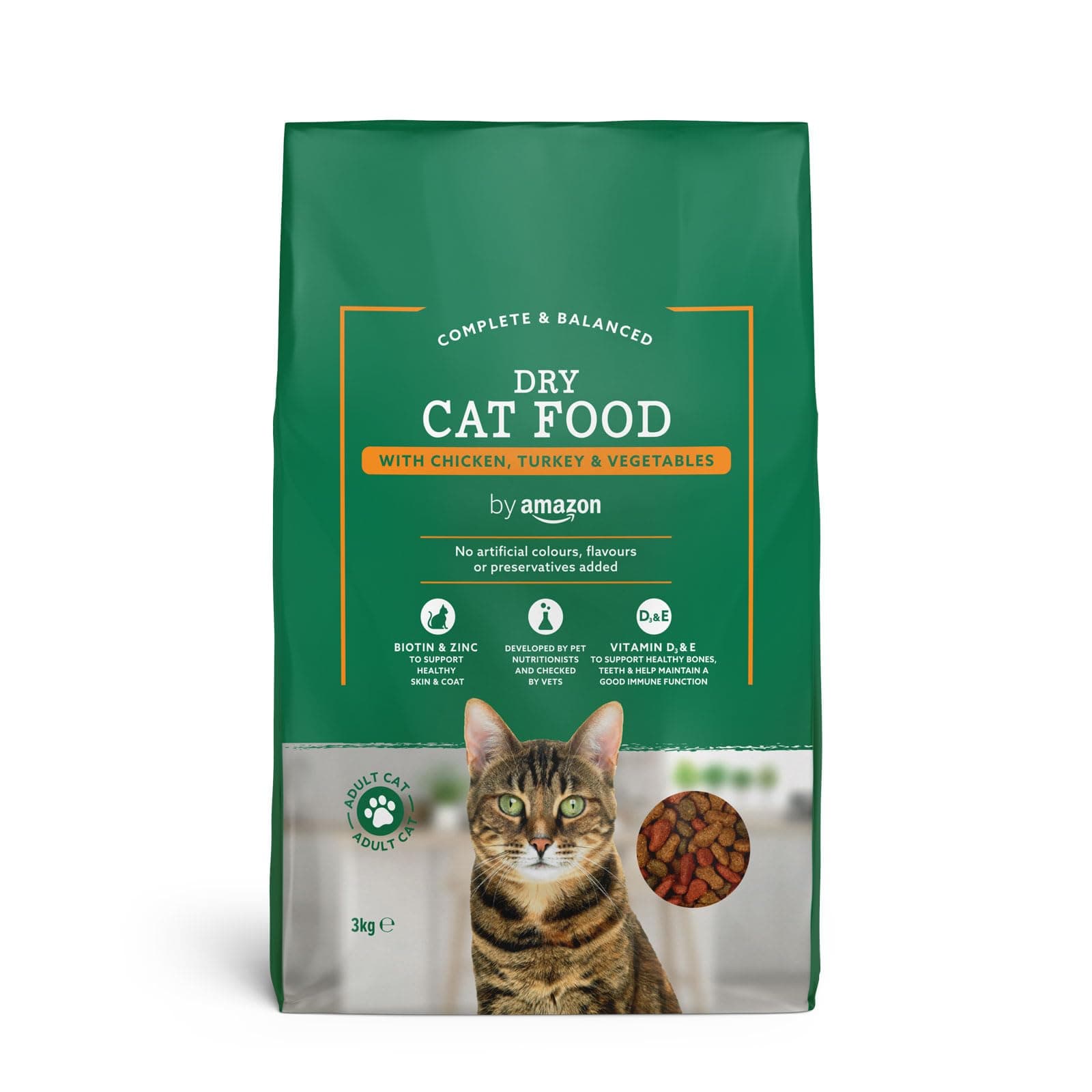 by Amazon - Croquettes complètes pour chats adultes au poulet, dinde et légumes, 3kg, lot de 1