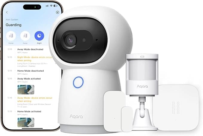 Google Aqara Y100 Security System, 2K PT Camera Hub G3 and 3 Smart Sensors, HomeGuardian, Local Automation, 24/7 Alerts, Compatible HomeKit, Google Home, Alexa