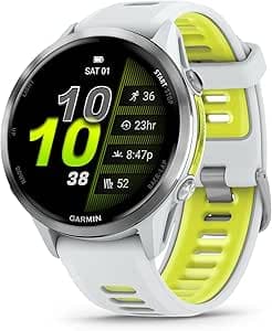Garmin® Forerunner 970 GPS Running Triathlon Smart Watch with Integrated AMOLED Display and Titanium Case and Yellow Band