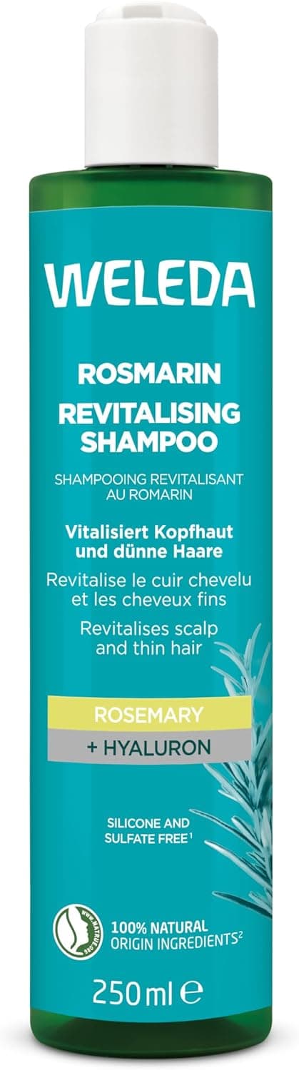 WELEDA Revitalising Shampoo with Rosemary - Gently cleanses, gives volume to fine hair, with organic rosemary oil and hyaluronic acid, sulphate and silicone free, NATRUE labelled, 250 ml