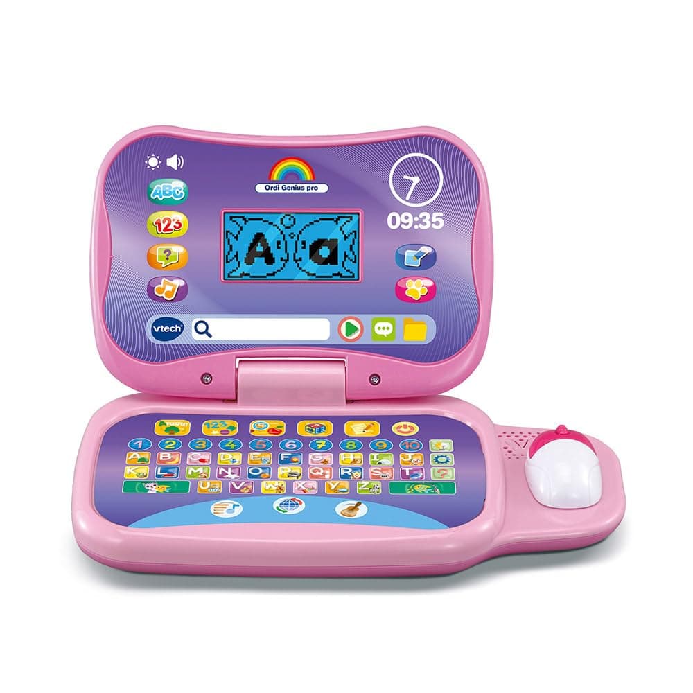VTech VTech - Ordi Genius Pro Pink, Children's Laptop with Backlit Screen, Mouse, 20 Evolutionary Games, Educational Toy, Gift for Children from 3 to 7 Years - Content in French and English