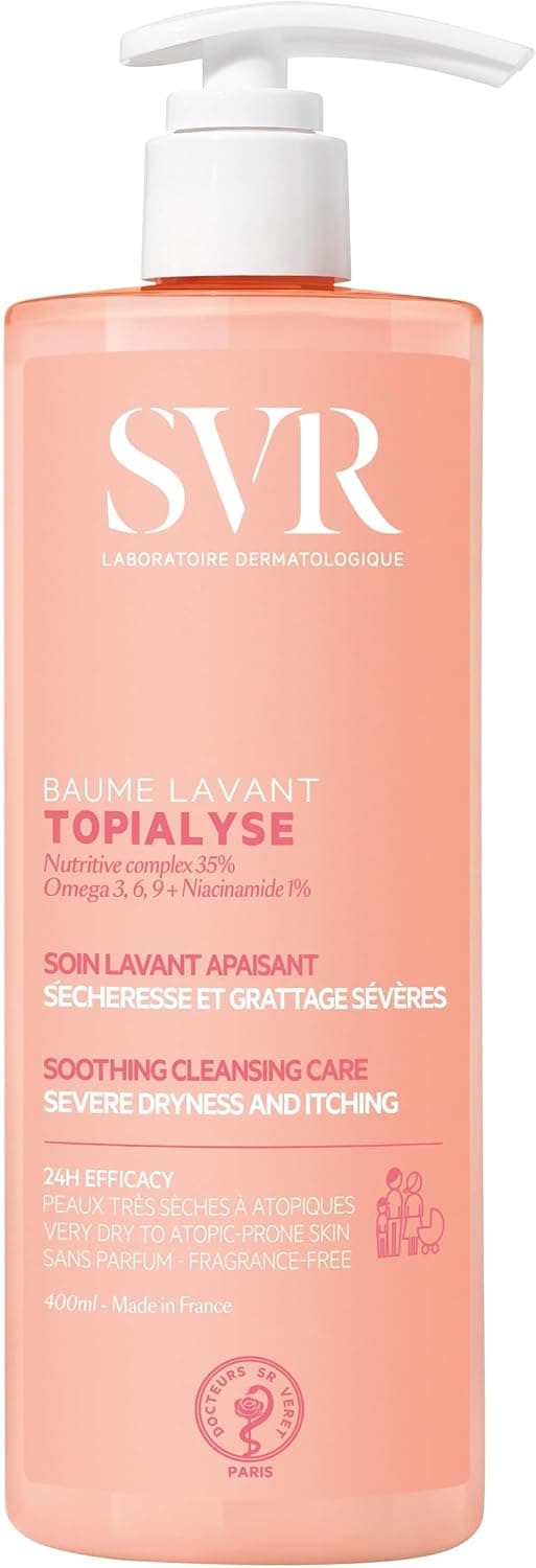 SVR - Topialyse Baume Lavant - Nettoyant apaisant sans sulfate - Pour peaux très sèches à atopiques - Huiles de coton & coco, niacinamide, prébiotiques - 400 ml