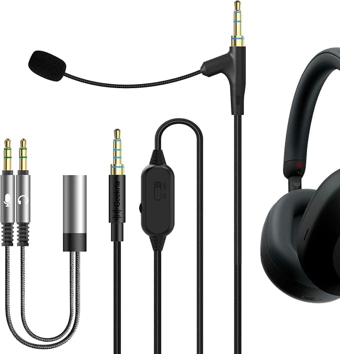 Geekria QuickFit Boom Mic Cable for Gaming and Meeting Headphones, Compatible with Sony WH-1000XM4 WH-1000XM3 XB900N, Replacement 3.5mm Jack Cable with Mic Boom and Volume/Silence Control (1.5m) - Image 1