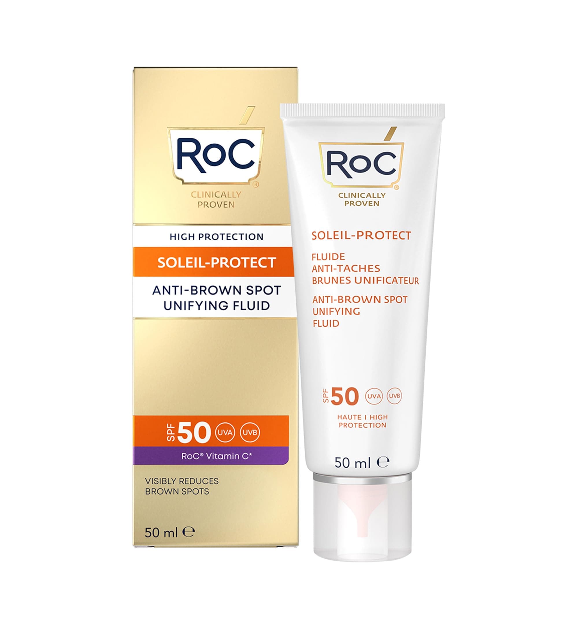 RoC - Soleil-Protect Fluide Anti-Taches Brunes Unificateur SPF 50 - Hydratant pour le Visage - Filtres Anti-UVA et Anti-UVB - Vitamine C - 50 ml - Image 10