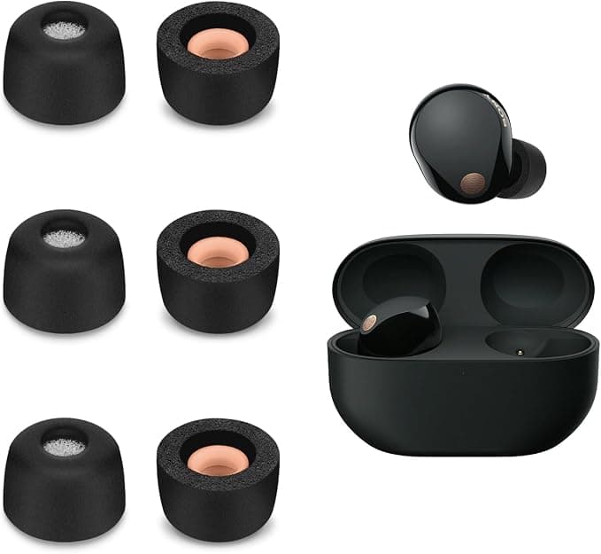 3 Pairs of Replacement In-Ear Earphones Compatible with Sony WF-1000XM5 Padded In-Ear Earphones (S, Black) - Image 1