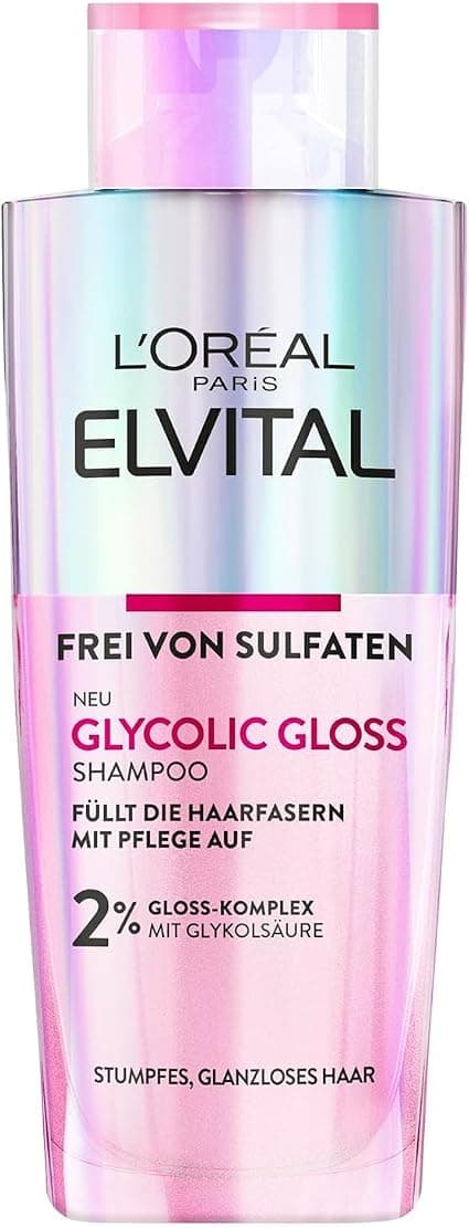 L'Oréal Paris Elvital Glycolic Gloss Regenerating Shampoo with Glycolic Acid for Dull and Dull Hair, Hair Care and Straightening, Sealer for Better Hair Quality, Regenerating, - Image 1