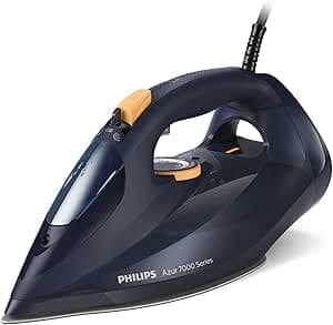 Philips Azur Séries 7000 Fer à vapeur - 3000W, 55 g/min de Vapeur, 250 g de vapeur en plus, Vapeur verticale, Semelle SteamGlide Elite, Bleu/Jaune (DST7060/20)