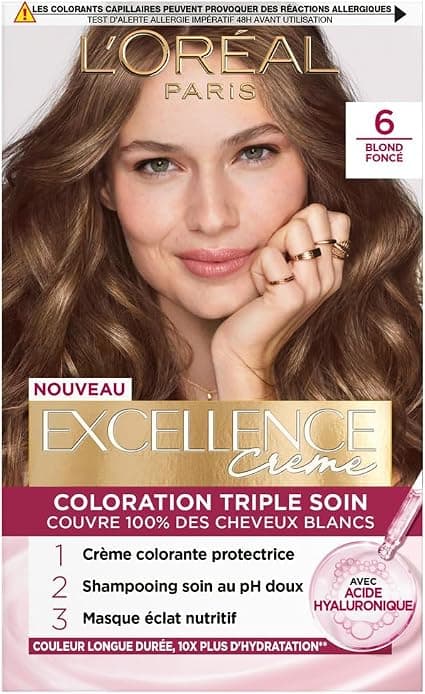 L'ORÉAL PARIS - Triple Care Permanent Hair Colour - Covers 100% of White Hair - Excellence Cream - Shade: Dark Blonde (6) - Image 1