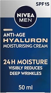 NIVEA MEN Crème hydratante anti-âge Hyaluron SPF15 (50 ml), crème visage anti-rides avec acide hyaluronique et pro-rétinol, réduit visiblement les rides profondes et raffermit la peau
