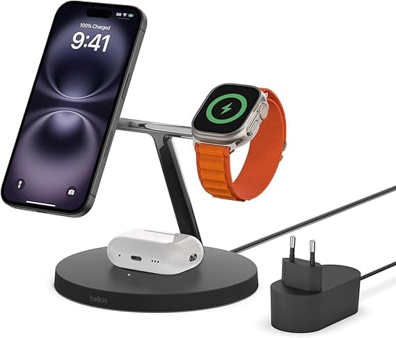 Belkin MagSafe Magnetic Charger 3 in 1 15W Wireless Charger Fast Charging iPhone Apple Watch Airpods Wireless Charger MagSafe Charger for iPhone 16 15 14 13 Apple Watch and AirPods