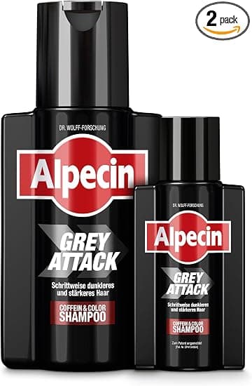 Alpecin Grey Attack Caffeine Colour Shampoo 200ml + 75ml - Against Grey Hair | Natural Colour Result from 2 to 4 Weeks | Prevents Hereditary Hair Loss