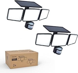 Philips Lampe de sécurité solaire Extérieur 302 LED 1200 lm, projecteur mural étanche à énergie solaire avec détecteur de mouvement PIR, 3 têtes, étanche IP65, 3 modes (2)