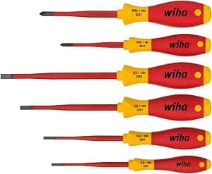 Wiha SoftFinish SlimFix Electrician Insulated Screwdriver Set (35389), Set of 6 Slotted or Flat and Phillips or PH          [Energy Class A+]