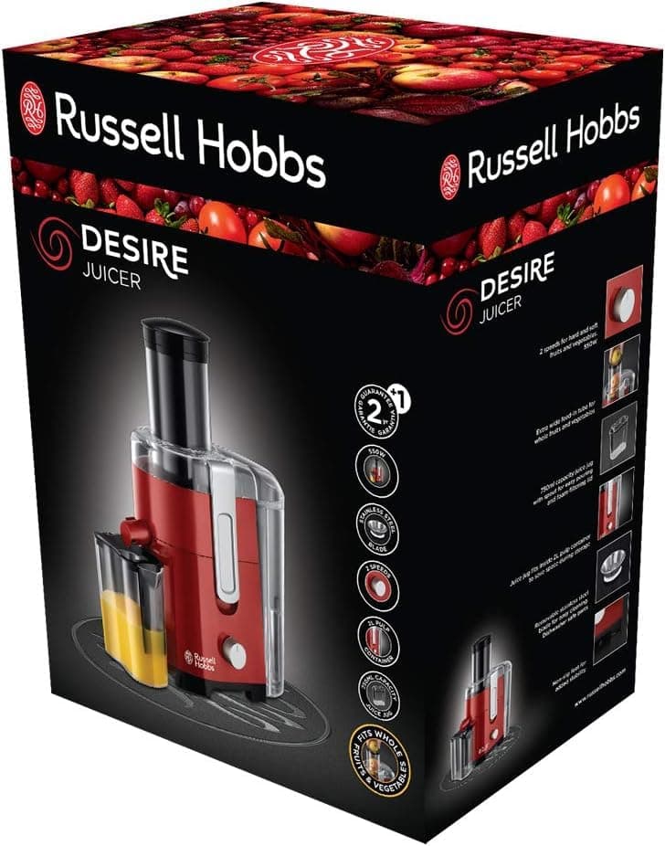 Russell Hobbs Juicer [Fruit and Vegetables] Desire Red (XL Fireplace for whole fruit & vegetables, 2 speeds, juice pitcher 750 ml, 2 litre pulp tank, BPA free) Juice extractor 24740-56 - Image 4