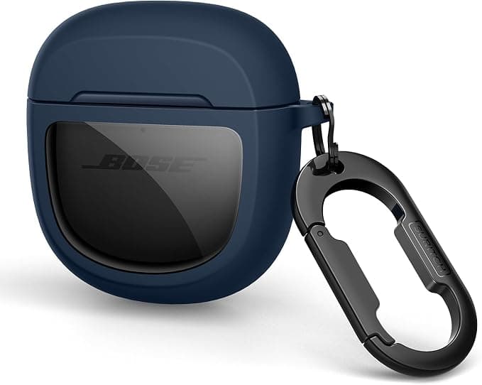 SURITCH Case for Bose QuietComfort Earbuds II 2022/QuietComfort Ultra 2023/Ultra 2nd Gen,Shockproof Protection with Carabiner, Keychain and Transparent Window with Logo(Navy)