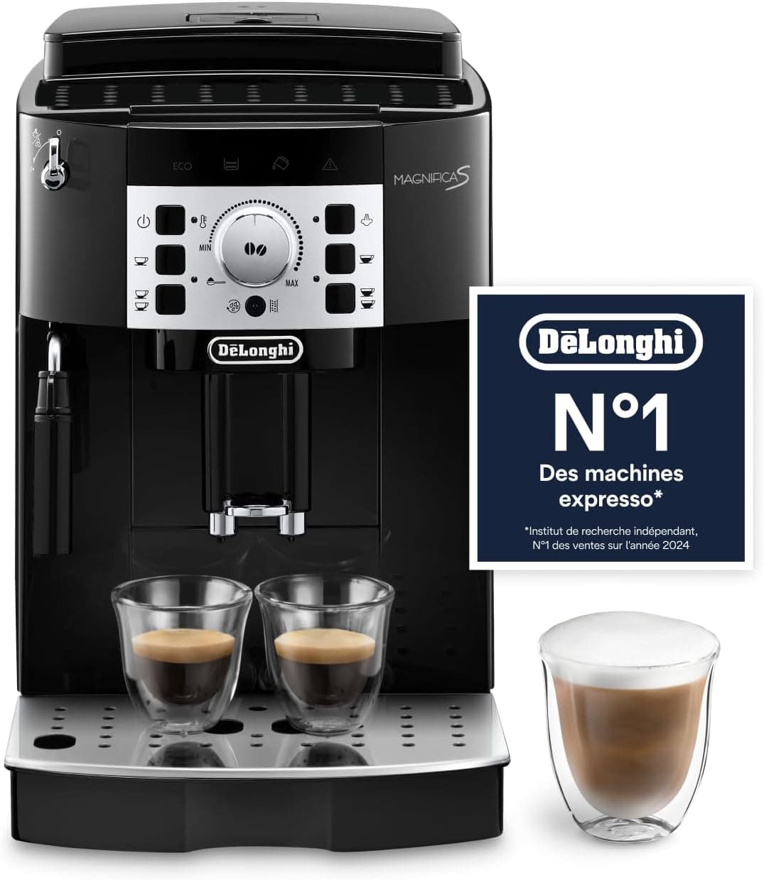 De’Longhi Magnifica S - Perfetto Machine à Café Automatique avec Mousseur à Lait Manuel, Machine à Espresso et Cappuccino, Panneau de Commande avec Boutons, Noir (ECAM22.110.B)