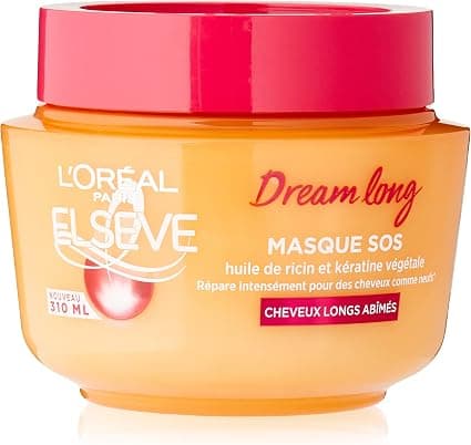 L'ORÉAL PARIS - SOS Keratin Repair Mask - Long Hair - Enriched with Castor Oil and Vegetable Keratin - Elseve Dream Long - 310 ml - Image 1