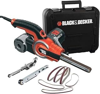 BLACK+DECKER BLACK+DECKER Lime Électrique Filaire - 6 Bandes Abrasives - 3 Bras : Droit 13 mm/Droit 6 mm/Coudé 13 mm - Livrée en Coffret - Interrupteur Anti-Poussière 400W, 455 x 13 mm, KA902EK-QS