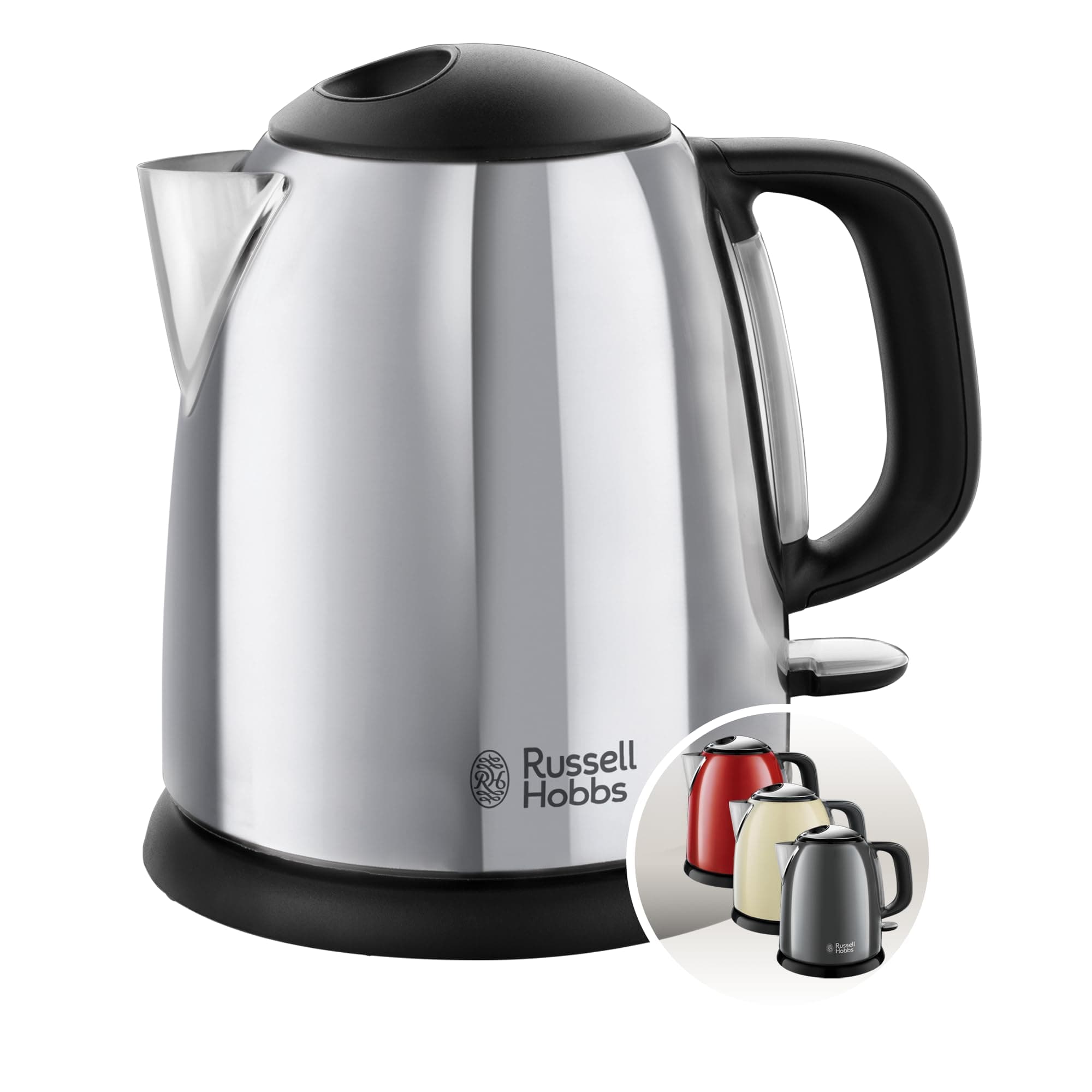 Russell Hobbs Russell Hobbs Victory Electric Kettle [Compact] (1 L, 2400W, Bright Steel Design, Fast Boiling, Visible Water Level, 1/2/3 Cup Markers, Removable Anti-Limescale Filter) 24990-70