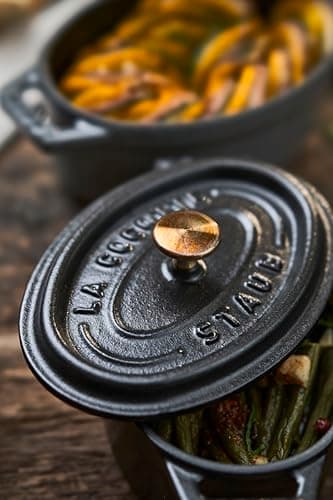 STAUB Enamelled Cast Iron Casserole Dish with Lid, Suitable for All Heat Sources Including Induction, 1 to 2 People, Oval, 17 cm, 1 L, 2.4 kg, Matte Black - Image 8