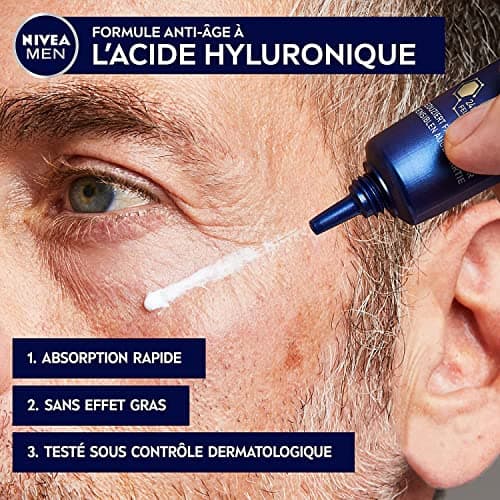 NIVEA MEN Soin Yeux Anti Age (1 x 15 ml), Crème contour des yeux hydratant à l’Acide Hyaluronique, Soin visage anti-rides et ridules pour hommes - Image 6