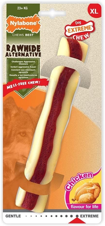 Nylabone Alternative to Rawhide Chew Toy with No Mess Chicken Flavour for Extra Large Dogs (+23kg), Powerful/Extreme Chew Dogs
