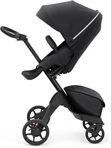 Stokke Xplory X Black Deluxe Stroller - Adjustable for Baby and Parents' Comfort - Padded Harness and Reflective Zip for Safety - Folds in a Flash
