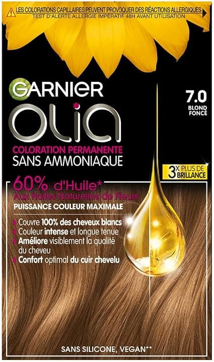 Garnier Olia Permanent Hair Dye, Ammonia-Free, Natural Flower Oils, Dark Blonde (7.0) - Image 1