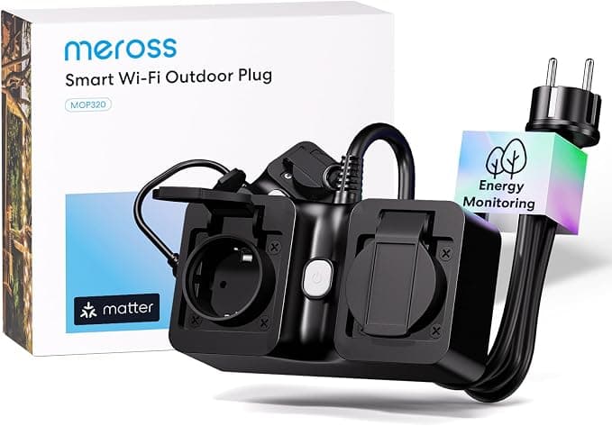 Meross Matter Outdoor Power Strip (Type F), IP44 Waterproof Smart Socket with Matter Simple Setup, Compatible with Apple Home, Alexa and Google Home, Power Consumption Tracking, Voice Control - Image 1