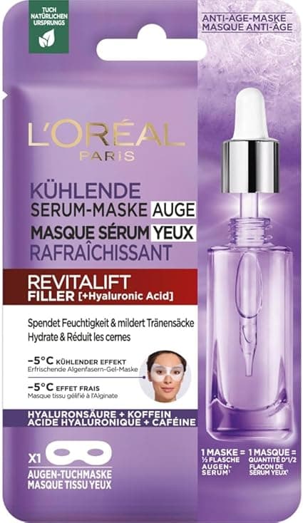 L'Oréal L'Oréal Paris - Eye Serum Mask - Moisturizing Anti-Wrinkle & Concealer Care for Eye Contour - With Pure Hyaluronic Acid and Caffeine - Revitalift Filler - 11 g