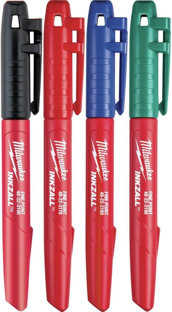 Inkzall Milwaukee 48223106 Set of 4 Markers (Black, Blue, Green and Red)