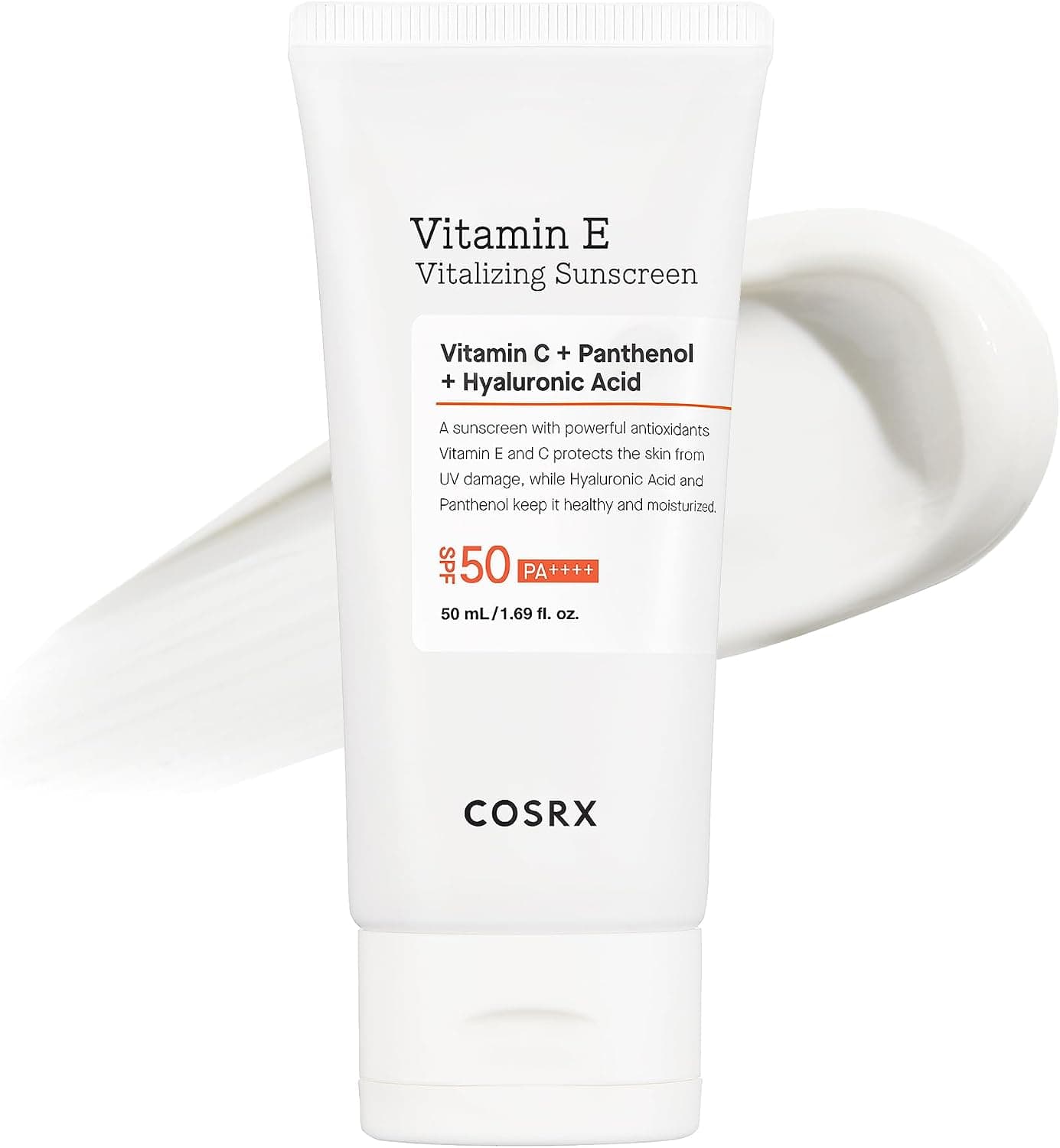 COSRX Vitamin E Vitalizing Creme Solaire Visage SPF 50, hydratant SPF, léger sous maquillage, essentiels de voyage, essentiels d'été, Crème solaire coréenne, skincare coreen,1,69 fl oz