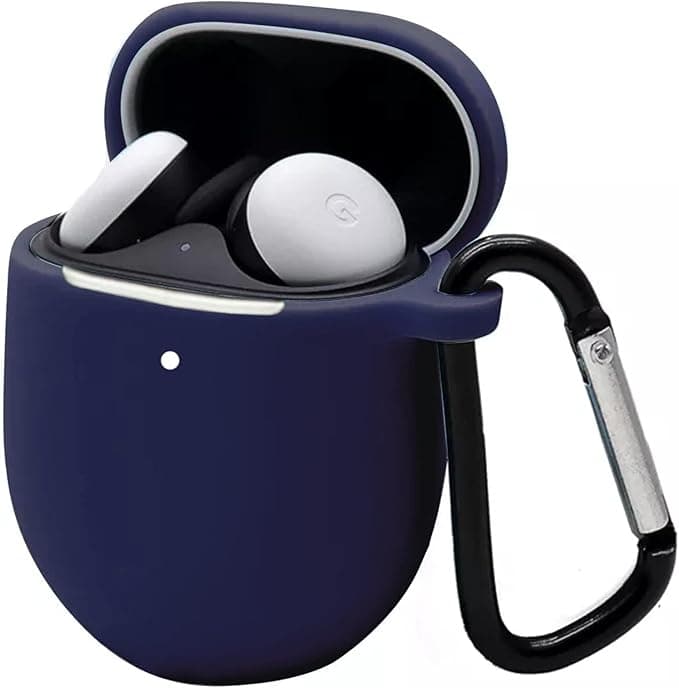 Google Compatible with Google Pixel Buds A/Pixel Buds 2 Case, Shockproof Protective Case with Carabiner, Anti-Fingerprint, Anti-Abrasion (Blue)