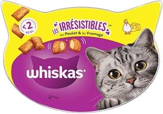 WHISKAS LES IRRÉSISTIBLES - Friandises au Poulet & au Fromage pour Chat Adulte - 8 Boîtes de 60g - Sans Arômes Artificiels, Idéal pour Partager un Moment de Complicité