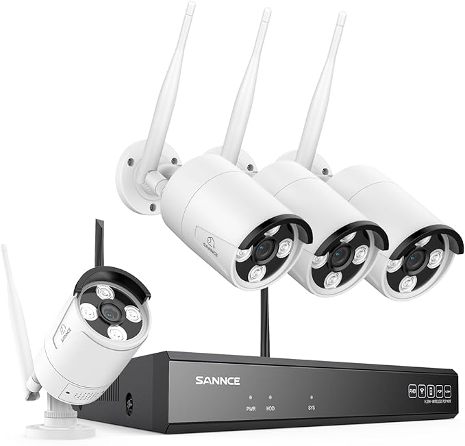 SANNCE 5MP 8CH Wireless NVR Surveillance Camera Kit + 4 x 3MP Outdoor Surveillance Camera without Hard Disk AI Human Detection IP66 Waterproof Compatible with Amazon Alexa