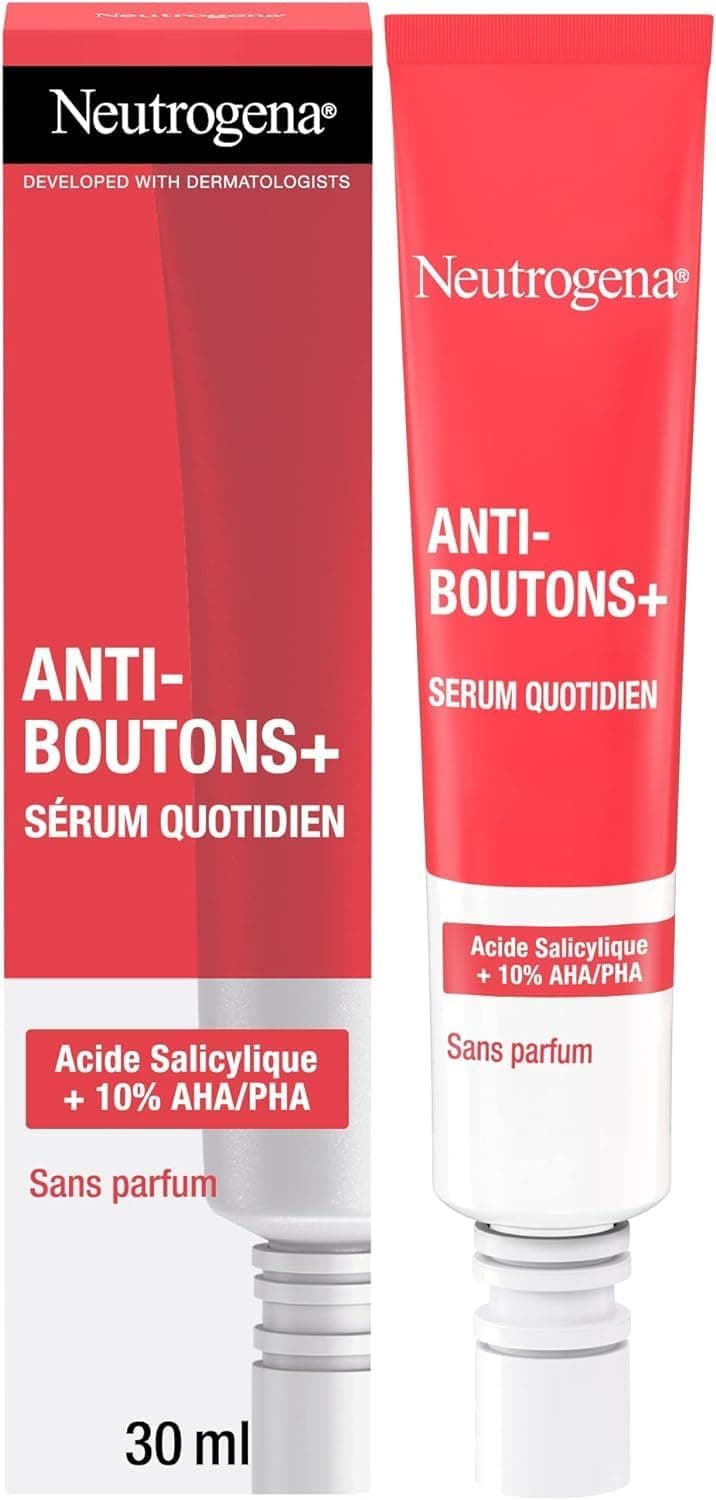Neutrogena | Sérum Visage Quotidien Anti-Boutons+ (tube de 30 ml) – Soin visage à l'acide salicylique + 10% AHA/PHA – Sérum anti-imperfections sans parfum pour aider à éliminer les boutons - Image 1