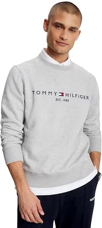 Tommy Hilfiger Men's Crew Neck Sweatshirt, (Autumn/Winter 2024) Tommy Logo Embroidered Grey, X-Large