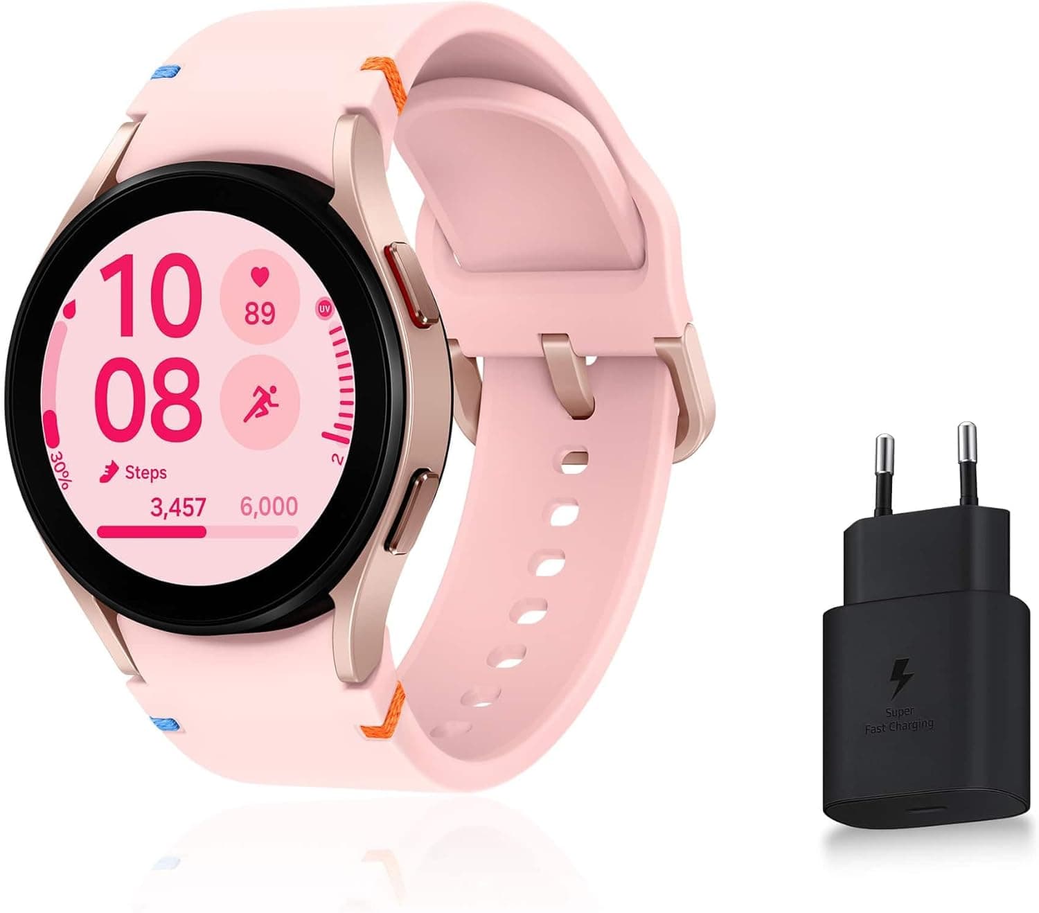 Samsung Galaxy Watch FE, Montre connectée, Suivi de la Santé, Suivi de Fitness, Bluetooth, 40mm, Or Rose, Chargeur Secteur Rapide Inclus, Version FR