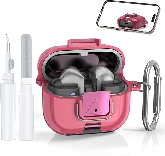 TPU Case for Samsung Galaxy Buds 3/3 Pro Flexible TPU (Shock, Abrasion, Anti-Scratch) + Keychain + Cleaning Stylus Pen Compact for Daily Use (Pink) - Image 1