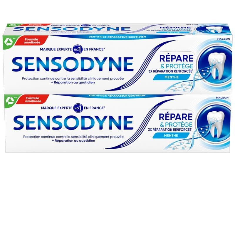 Sensodyne SENSODYNE Toothpaste Repairs and Protects, for Sensitive Teeth, Provides Long Lasting Protection, Mint, Pack of 2 x 75 ml